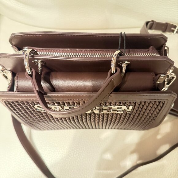 NWT STEVE MADDEN BEVELYN MATELASSE SATCHEL CROSSBODY BAG CREDIT CARD CASE BROWN - Picture 5 of 9